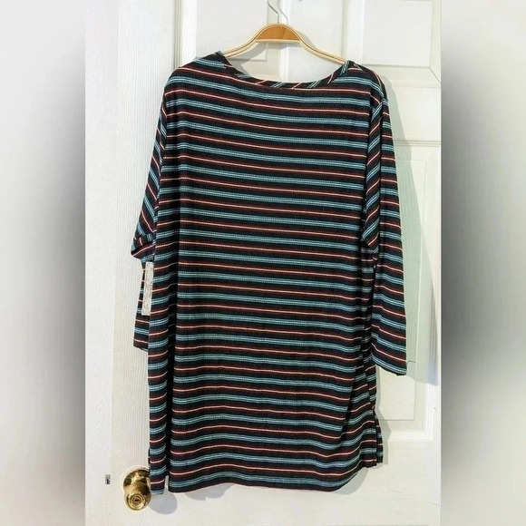French Laundry Knit Top Striped Teal Gray White Button Up‎ Size 3X Stretchy NWT - Picture 3 of 5
